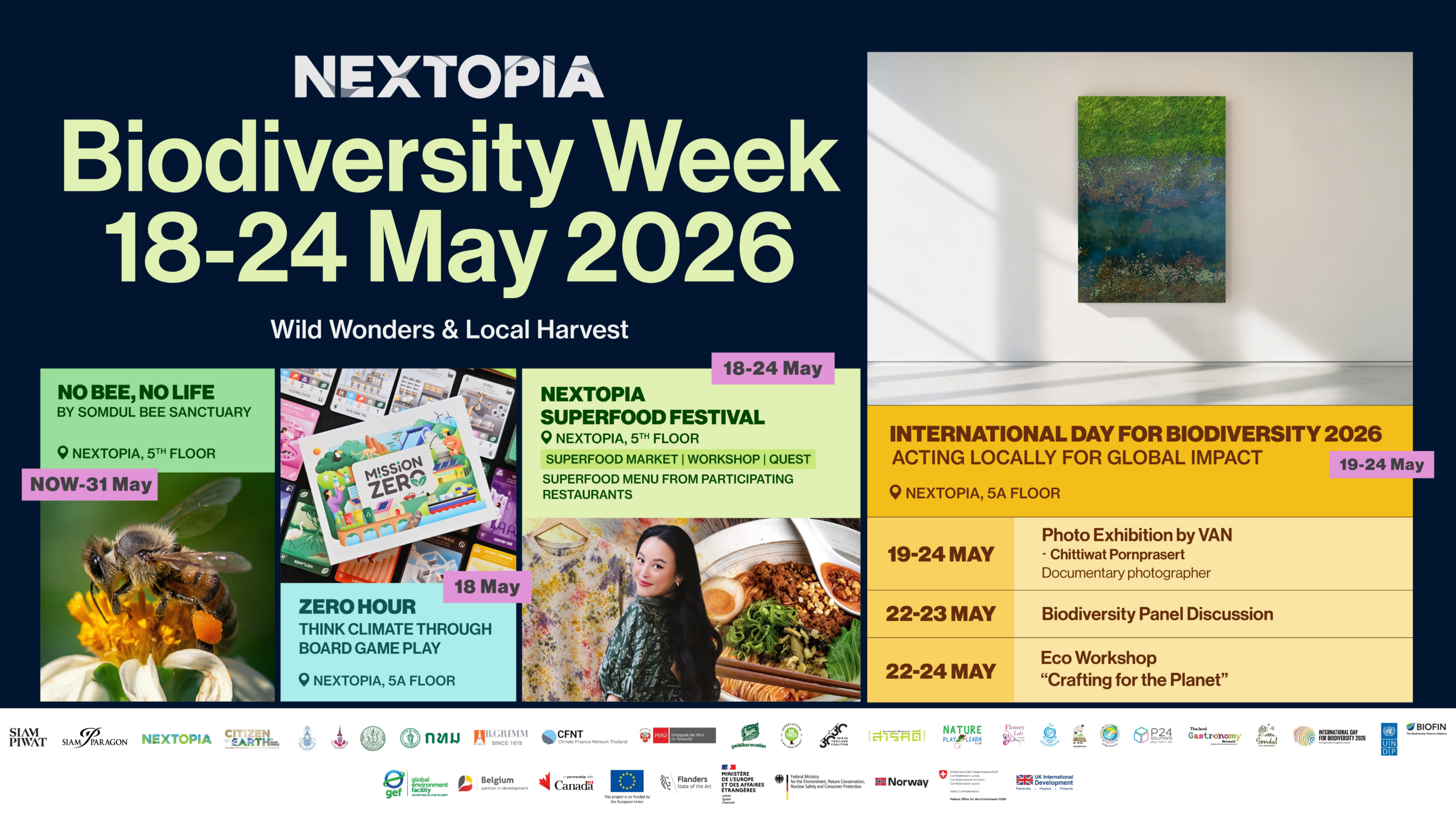 สยามพิวรรธน์ ฉลองวันสากลแห่งความหลากหลายทางชีวภาพผ่านงาน “NEXTOPIA Biodiversity Week: Wild Wonders & Local Harvest” ย้ำภาพลักษณ์ผู้นำอสังหาริมทรัพย์ที่ใส่ใจสิ่งแวดล้อมและสังคม ณ วันที่ 18-24 พฤษภาคม นี้